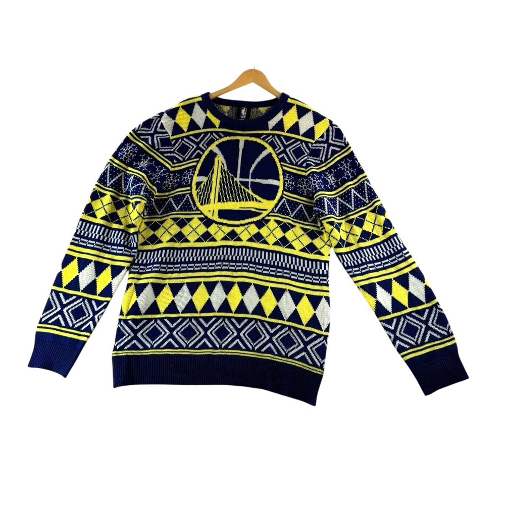 Golden State Warriors Mens Knit Sweater NBA Basketball‎ 2XL Yellow/Blue/White